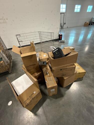 Electronics: CALLISTO laminator, globe video doorbell kit , ChargePoint, Alpha flight controls LITE, ViewSonic monitor, Dell, STX pro audio speakers, amplifier, Y409248APC backup, power station, EDIFIERMR4 , subwoofer, ninja mega kitchen system, VEVOR pro
