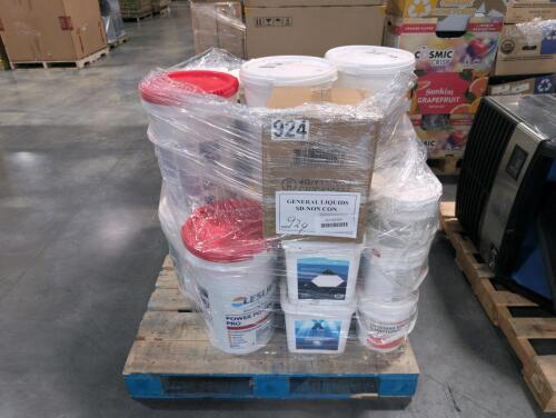 Pallet of chlorine tablets, pool power powder pro, UV guard stabilizer conditioner, & More