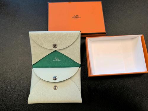 Hermes Calvi Card Case Green, authentic