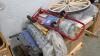 Wagon wheel, dolly, chain-link fence pieces, shovels, sofa, folding table, mattress, & More - 2