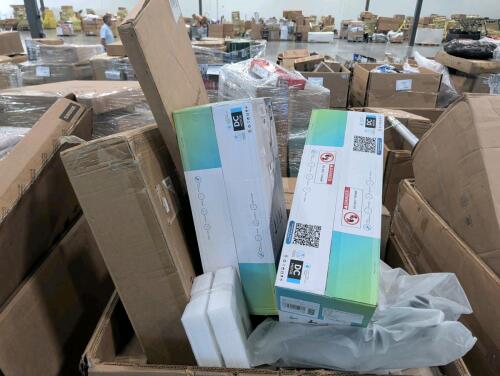 Ceiling fans, glassware, miscellaneous furniture, shelving, metal wrap, storage bin, & More