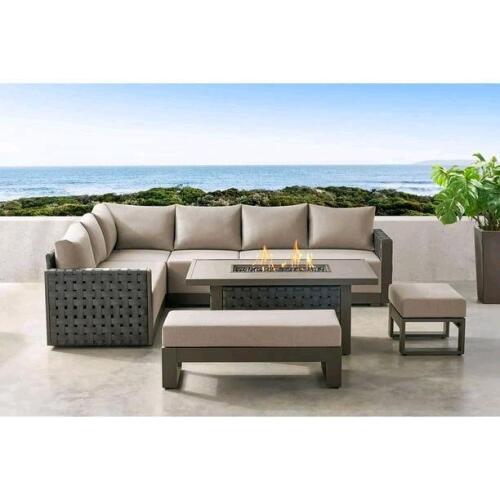 Brenton collection seven-pie sectional set with fire pit table