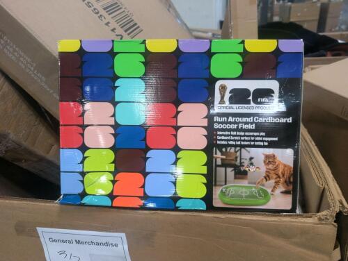 FIFA cat soccer field, plastic plates, some furniture and homegoods, and other items