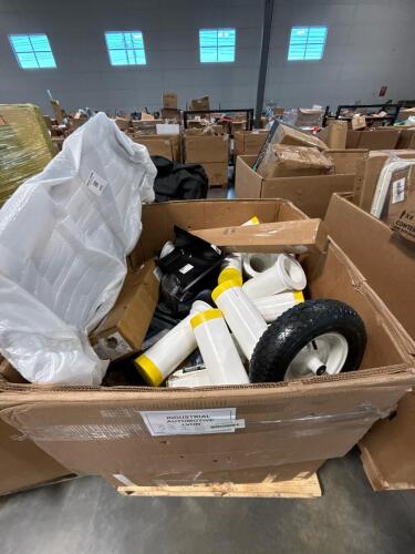 industrial and automotive items: pvc items, brake rotors, bumper, part, metal items, small tires, and other industrial and automotive items