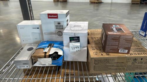 Quickset door lock, Arlo Smart hub, Google nest doorbell, ring indoor cameras, myQ power adapter,Fuji film and mkre