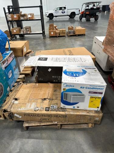 MIDEA air conditioner, mattress, pyramid patio heater possible open box