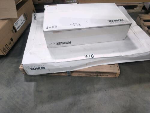 Kohler RELY 48 x 32" right hand drain shower floor, VERDERA framed soft rectangle