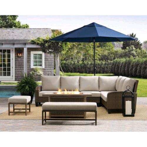 Lewiston collection 7 piece woven sectional set with fire pit