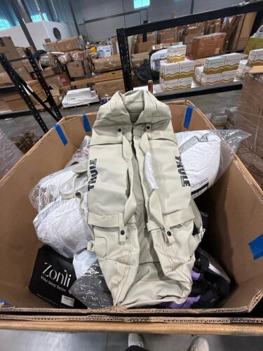 Pillows, oxo pan, exam gloves, THULE duffel bag, exam gloves, can opener, eggs, Korte, comforter set, blocks, & More