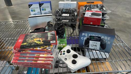 Multiple Nintendo switch games, adapters, controllers, Xbox games, charging docs
