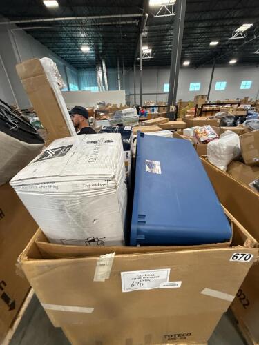 member's Mark rolled mattress, sterilite 45 gallon bin, Best Way 10-ft pool, sterilite five shelf unit, corner shelf stands black,