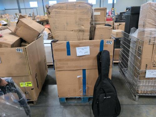 Orangewood acoustic guitar, heavy duty cab system workhorse, automotive part, miscellaneous furniture, treadmill, stream broom, lounger