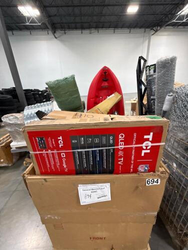 tcl 55-in TV, lifetime kayak, area rug, fenders, green garden sticks