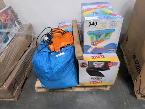 Glad garbage can, inflatable splash and slides with tunnel, one appears to be customer return