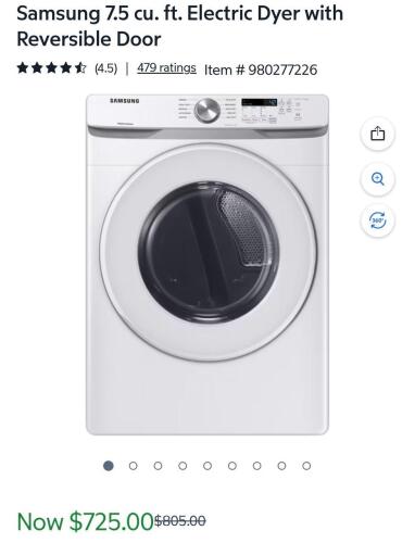 Samsung DVE45T6000W electric dryer