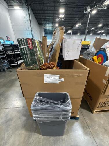 Garbage cans, cold cups, bench, garden bed, flowers, blue straps, & More