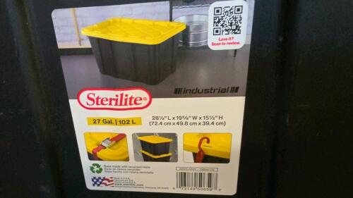 Storage totes, aluminum pieces, multiple pool sticks, sprinkler box covers, buckets, umbrella, & More