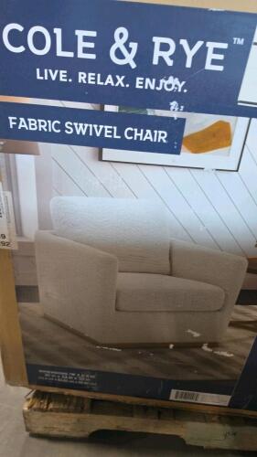 End table, fabric swivel chair