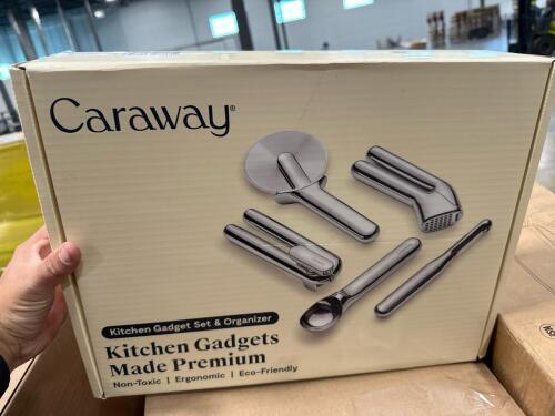stainless steel 30 quart brazier aluminum clad with cover, Caraway kitchen gadget set and organizer, Pampers, foldable carts and more