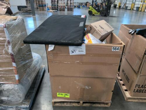 KONG dog Matt, OXO drying rack, exam gloves, large tarp, pillows, Vera Bradley backpack, photography book,