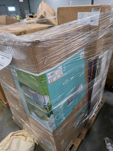 Echo battery powered lawnmower, multiple frozen drink makers, swimming pool, another swimming pool, patio heater, LG room air conditioner