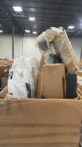 Old phone, automotive parts, Cabela's chair, Lithonia lighting, multiple rugs, stick,