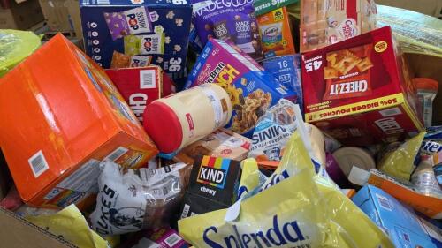 Big box store in a box: food items nature Valley, Gatorade packet, jerky, Cheez-It, honey bunches of oats, skinny pop, gum, coffee mate, noodles, bushes beans, Splenda , coffee mate, candy corn, kind, mayo, Dukes, raisins, Folgers, and much more