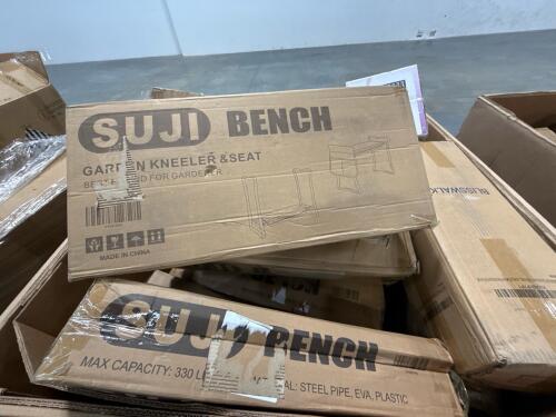 Miscellaneous pallet, bench, cushions, drapes, exam gloves, & More