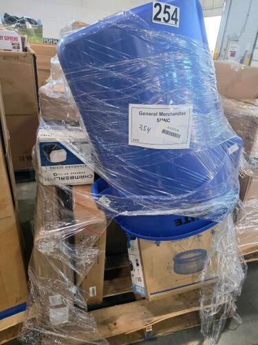 Recycle can, Chamberlain garage door opener, L-shaped desk, swimming pool, Adirondack chair, furniture, and