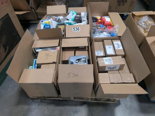 Six boxes of miscellaneous goods including hand soap, Valvoline motor oil, disinfecting wipes, tattooing, bleach, Similac, Febreze, & More