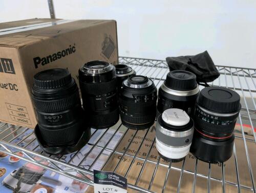 (7)lenses, sigma, nikon, nikon, Nikon, Tamron and one more I cannot identify, canon ultra sonic
