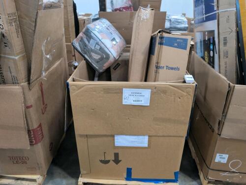 Bedding, paper towels, storage tote, blinds, lamp, & More
