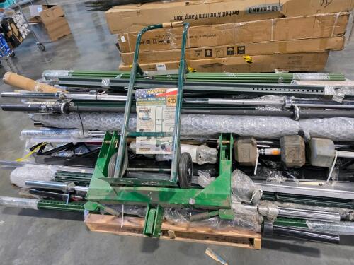 Multiple weight bars, fork extenders, dolly, fence stakes, & More