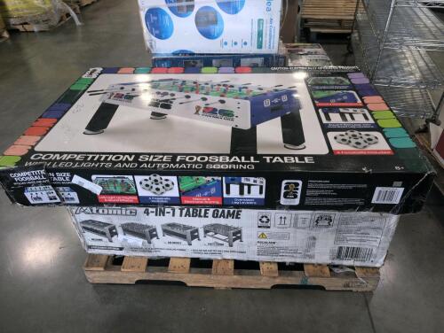 competition size foosball table with LED lights and automatic scoring, atomic 4-in-1 table game