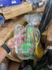 Pictures, swings, grill table, gas stove, red sleeping bag, hangers, deck boxes, and more - 6