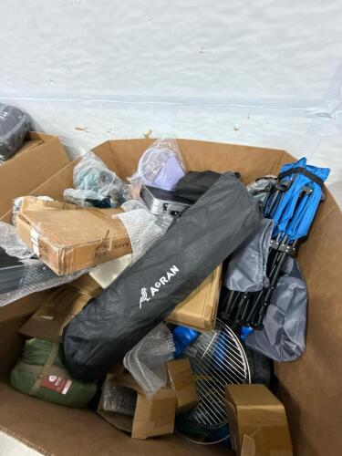 Camping CO T, massager, ice storage, swings, helmet, aroma diffuser, camping tables, grill, glass bottle, & More