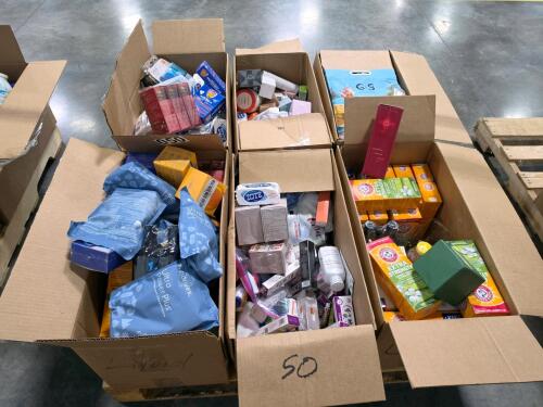 Six boxes of miscellaneous goods ZOTE, lens cleaning kit, urine monitor, mothballs, hair color, ultra power plus detergent, Brazilian bum bum cream, flea killer, American crew, detergent, rodent killer, simple hair color, CARPE, & More