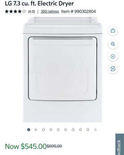 LG dryer, DLE6100W