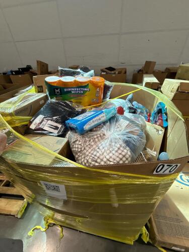 Big box store in the box: old spice swagger, Febreze spray, clothing, wipes, cascade, Adidas shoes, garbage bags, soup bones dog, sketchers, Dan platinum, detergent, and more