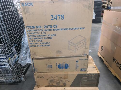 Nightstand, kids ride on ATV, swimming pool, mattress, goalie pads true sports, & More