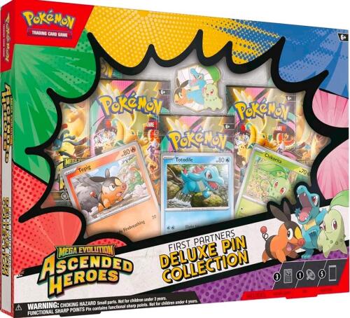 (4) Pok&eacute;mon TCG: Mega Evolution&mdash;Ascended Heroes First Partners Deluxe Pin Collection (3 Foil Promo Cards, 1 Deluxe Pin & 5 Booster Packs