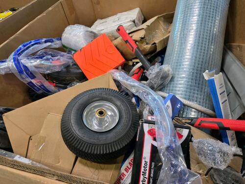 miscellaneous automotive/industrial, wire fencing, lithium electric leaf blower, wiper blades, brake pads, hammers, tools and more