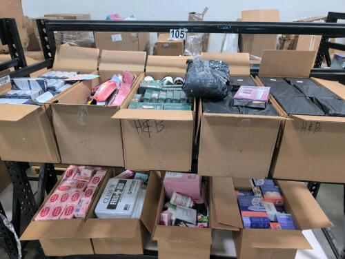 rolling rack of health and beauty, Dove gift sets, washable nursing pads, lady shaver beauty kits, hair growth and serum spray, intervectin lotion, and much more