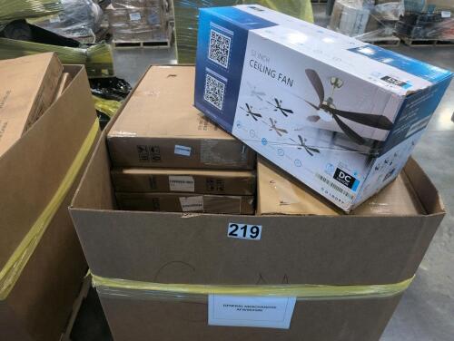 Punching bag base, ceiling fan, deck boxes