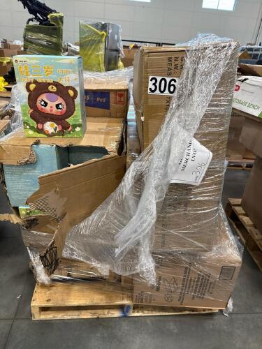 Food containers, miscellaneous furniture, dome lids, roaster, mop bucket, down there now baby three collectibles, and