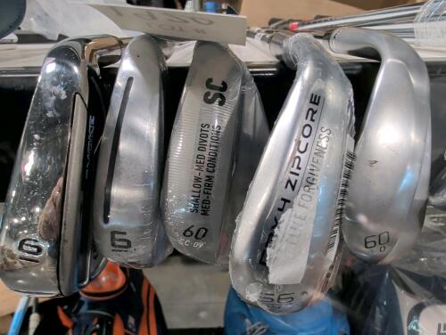 misc irons and wedges, 6 iron Callaway, six iron TaylorMade p790 60&deg; TaylorMade wedge, Cleveland wedge and titleist 60&deg; wedge