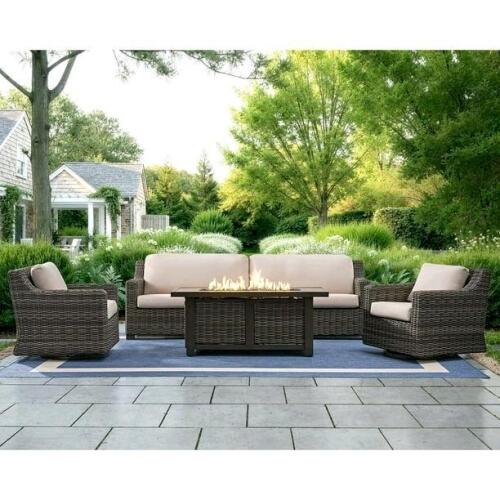 BRECK collection four piece extra large seating set with fire pit