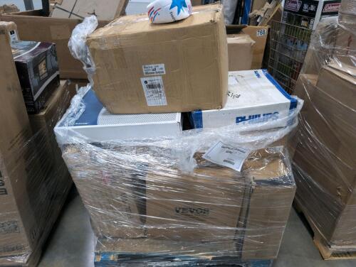 Box of soccer balls, Frigidaire room air conditioner, transport chair, drill, VEvor product