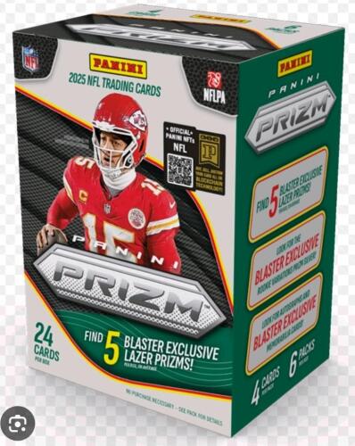(2) 2025 Panini Prizm Football Trading Card Blaster Box featuring Patrick Mahomes.