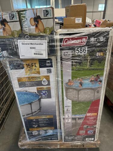 Multiple swimming pools, Hampton Bay ceiling fans, MIDEA air conditioner unit, top, wiper blades, power rollers